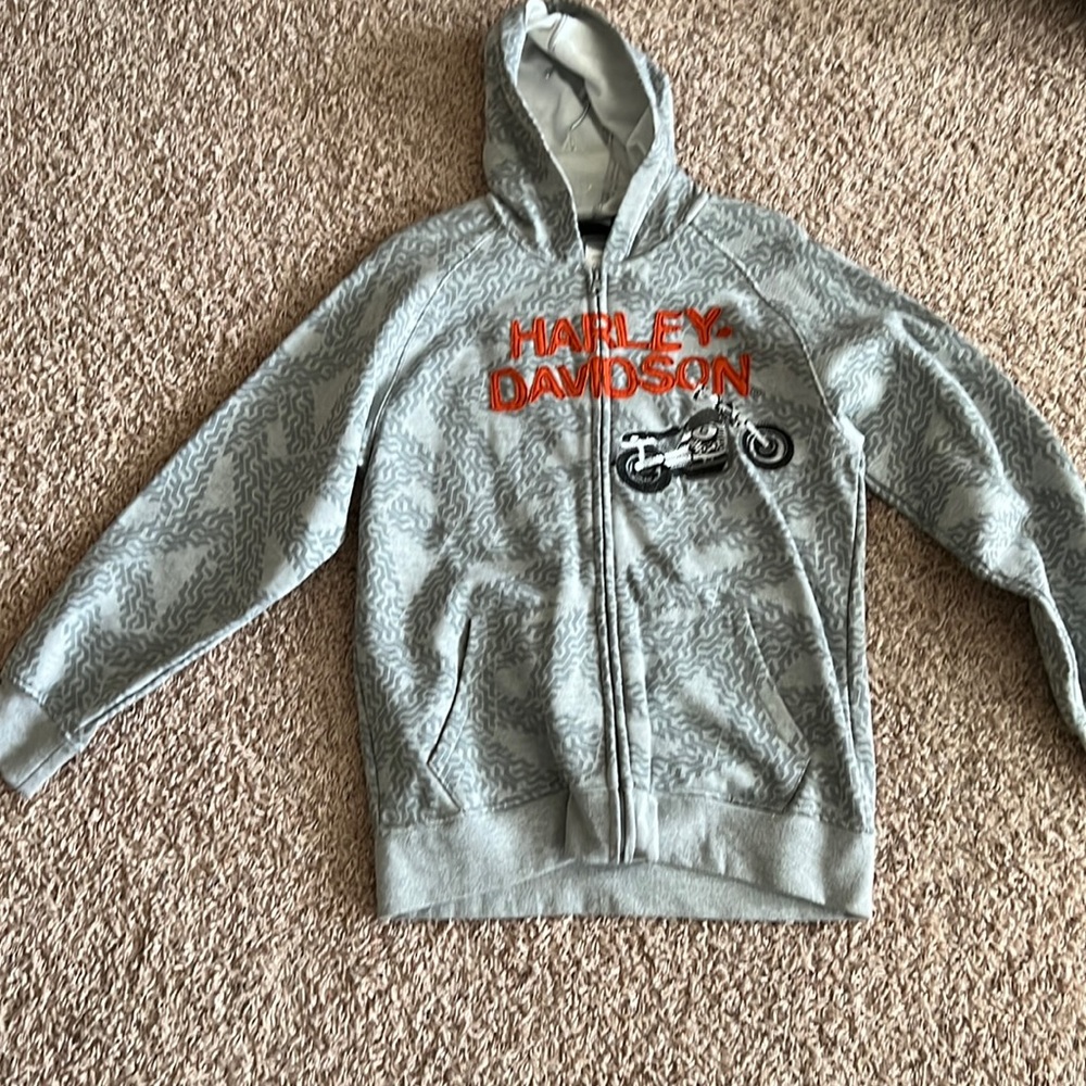 Grey Harley Davidson zip up jacket. Size larger. Worn once!